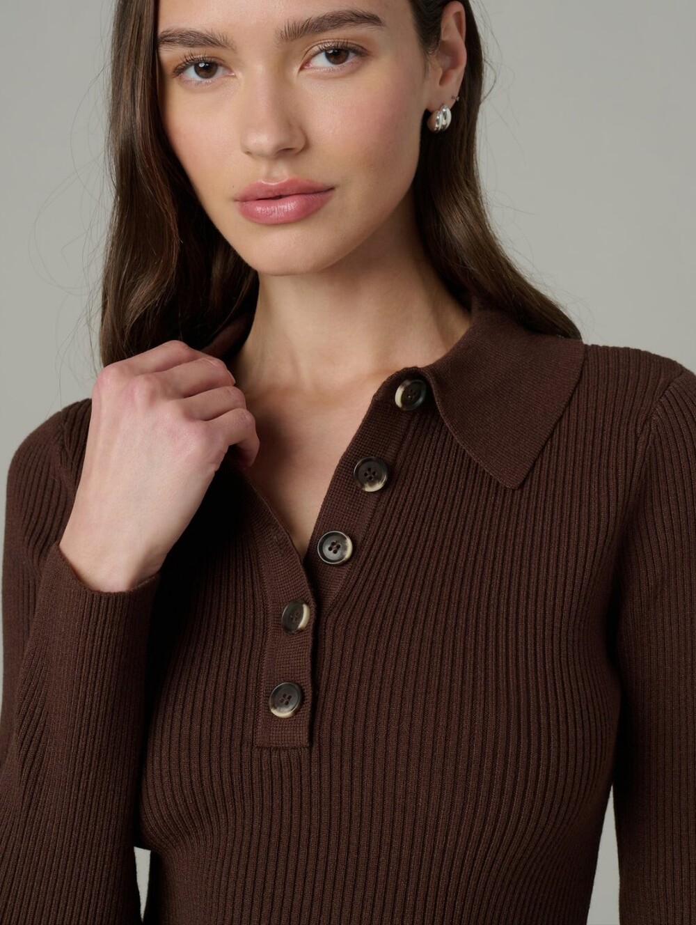 NWT Joe's Jeans The Lisa Polo Sweater in  XS Chocolate (Brown) - Picture 5 of 10